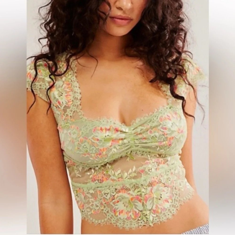 Free People Garden Party Lace Tee Crop Top Large